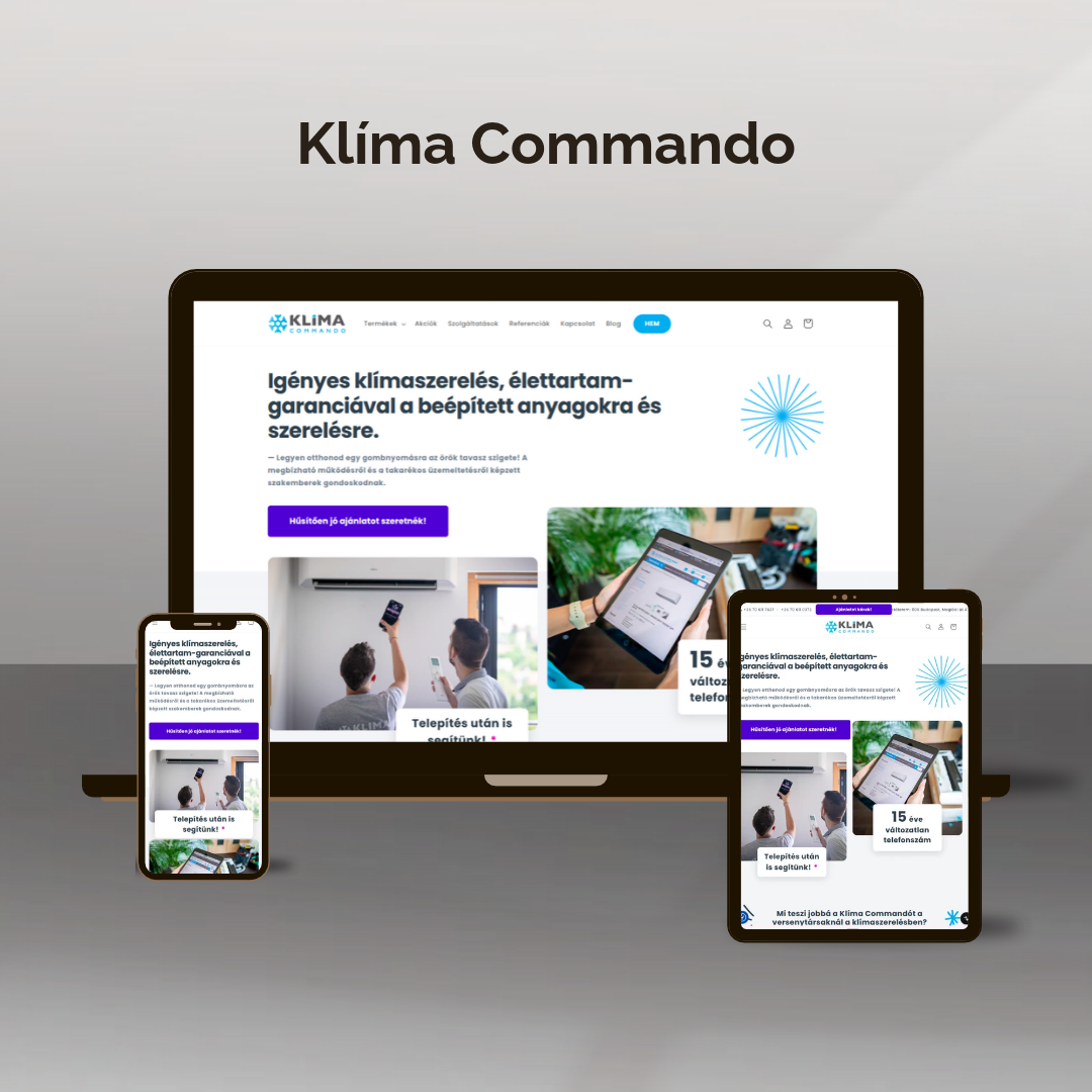 Klíma Commando Shopify webshop mockup